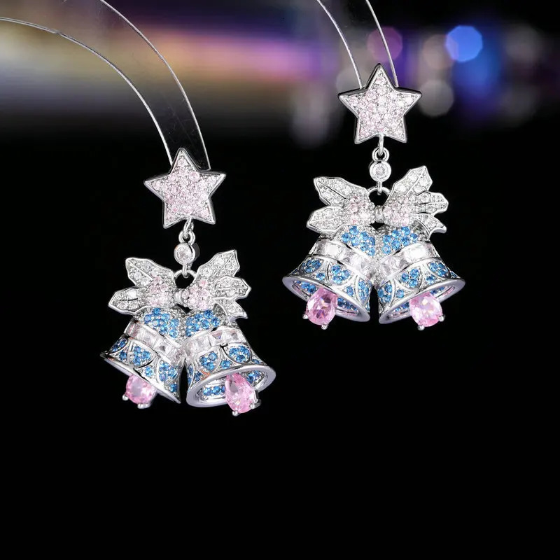 Sparkling star bow earrings pendant crystal Christmas bell earrings Year jewelry gifts personalized cubic zirconia pendant earrings 241031