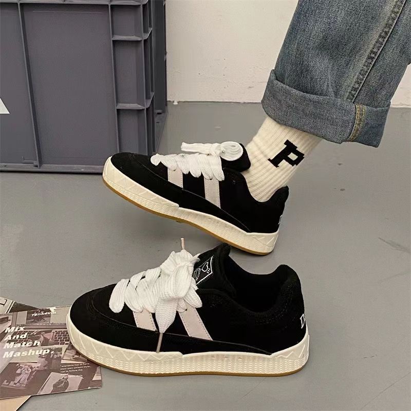 Black Women Designer Woman Vulcanized Sneakers Synthetic Leather Spring Autumn Lace Up Ladies Flats Shoes Man