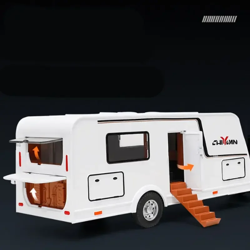 1/32 Alloy Trailer RV Truck Car Model Diecast Metal Recreational Off-road Vehicle Camper Car Model Sound and Light Kids Toy Gift