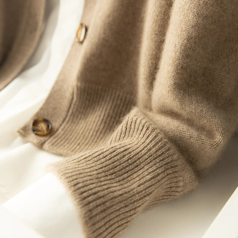 100% wool and cashmere sweater for autumn and winter womens self-cultivation semi high collar cardigan womens warm knit sweater 241031