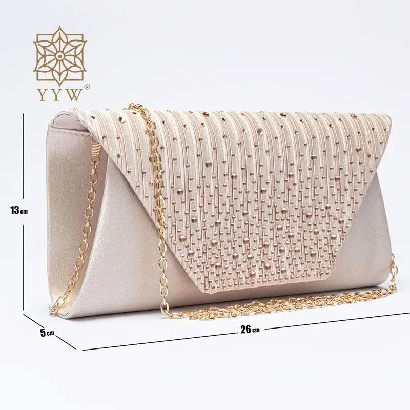 Wine red clutch handbag colorful rhinestone bead envelope bag womens evening wedding banquet shoulder bag pleated satin bag 241031