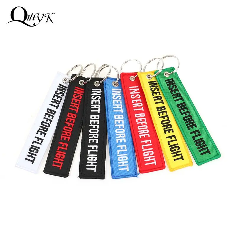 1pcs Car Key Ring Key Fobs Chaveiro INSERT BEFORE FLIGHT Keychain Jewelry Popular Llaver Motorcycle Key Tag OEM Red Embroidery