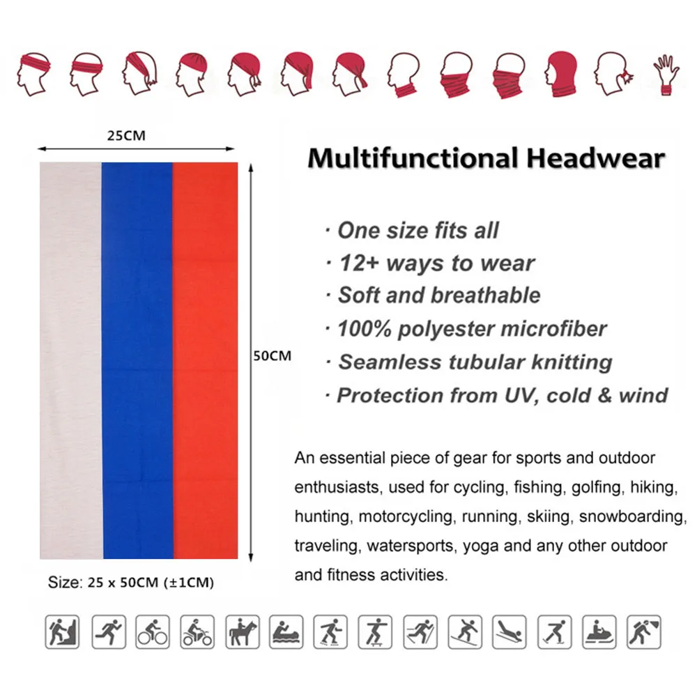 Russian Flag Bandana Snood Summer Headband Running Cycling Scarf Russia Flag Neck Gaiter Fishing Face Mask Men Women Sunshade