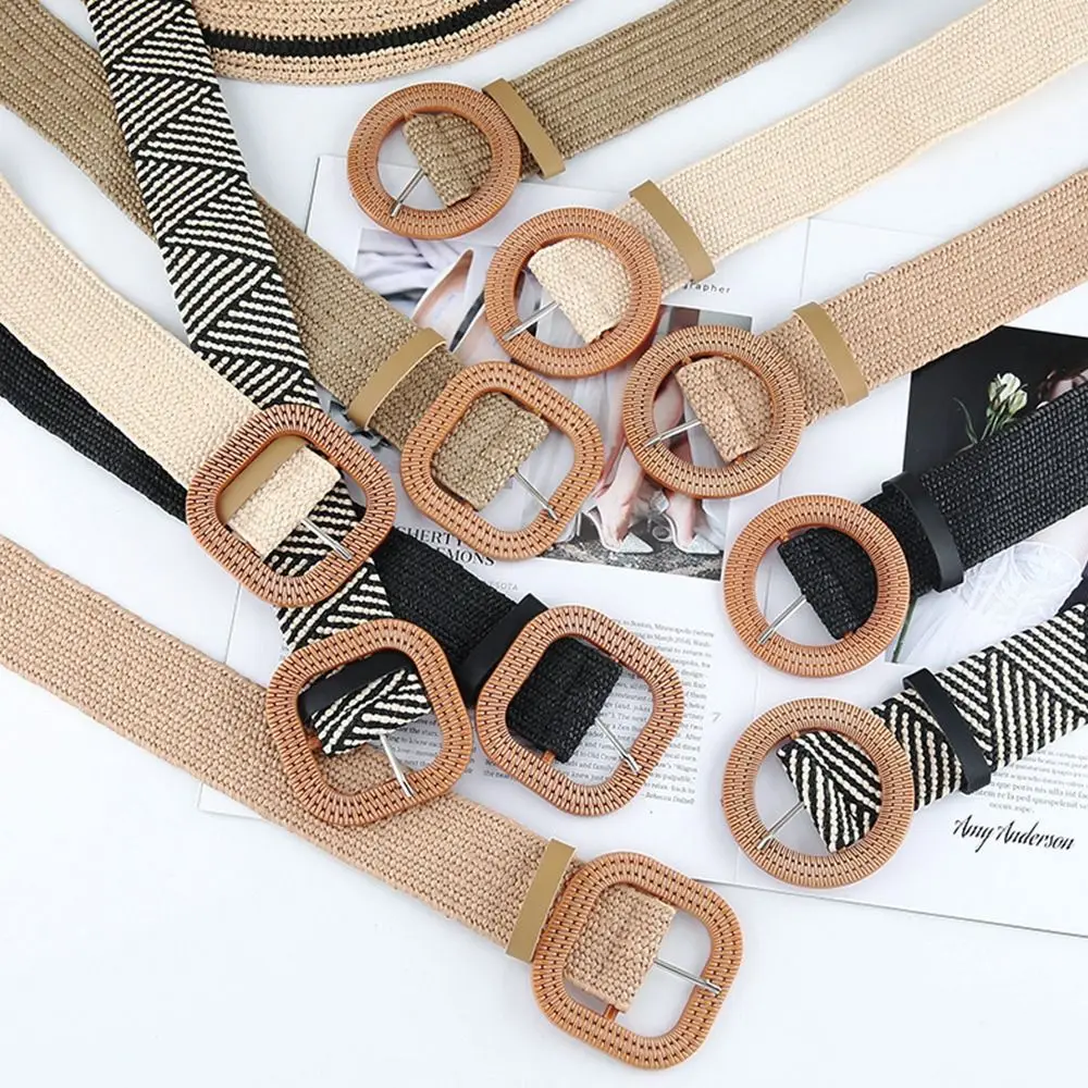 Summer Bohemian Women Elastic Waist Belt Straw Belt Braided Waistbelt Wide