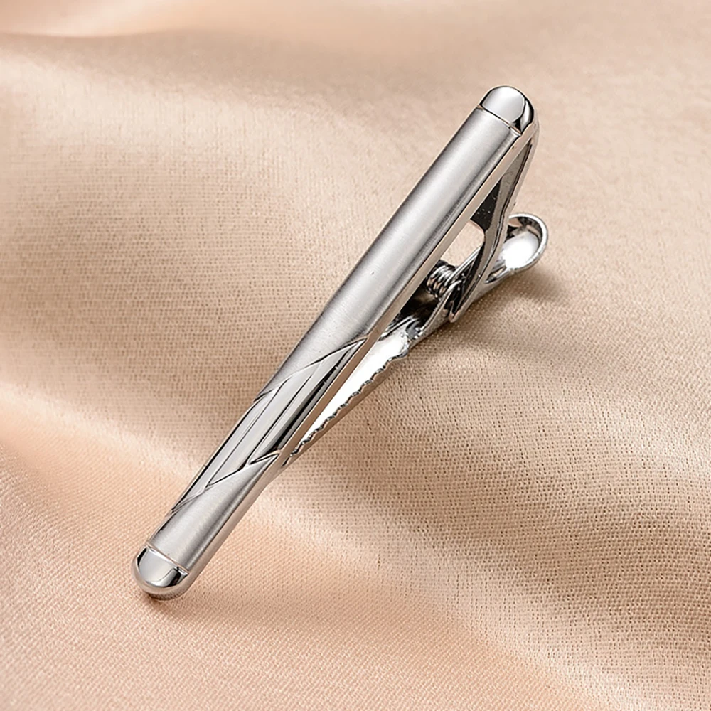 New Copper Metal Silver Color Tie Clip For Men Wedding Necktie Tie Clasp Clip With Gift Box Gentleman Ties Bar Crystal Tie Pin