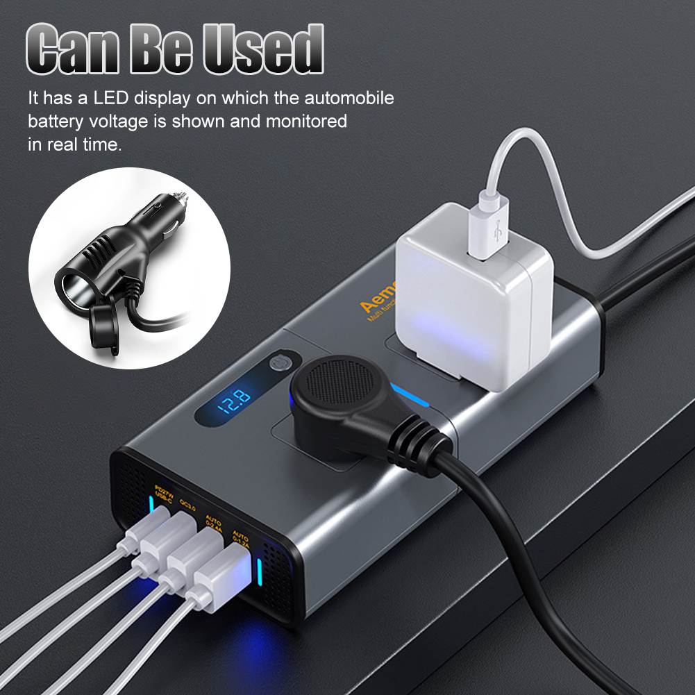 Auto Inverter DC 12V to AC 220V 110V Car Converter Type-C USB Fast Charging Charger EU US Socket Power Adapter