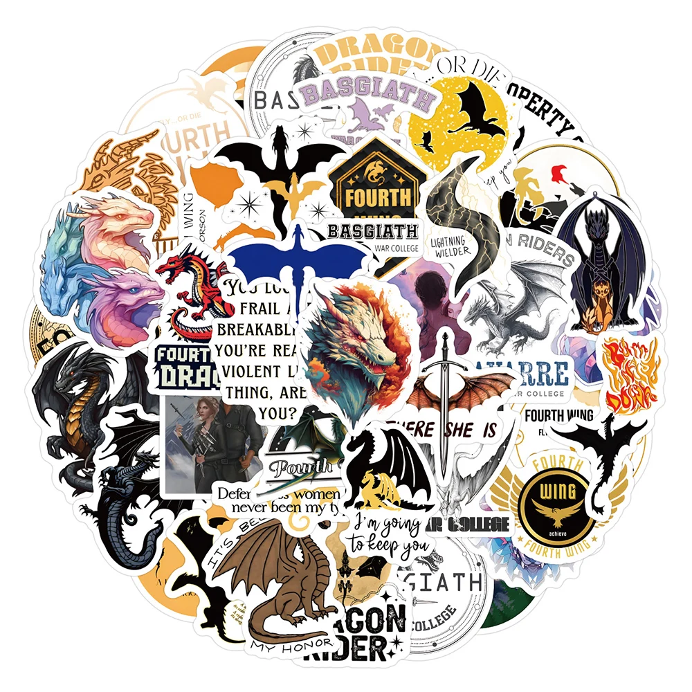 10/30/50/120pcs Fantasy Novel Fourth Wing Cool Stickers Decal Laptop Phone Car Guitar Notebook Fridge Waterproof Sticker Kid Toy
