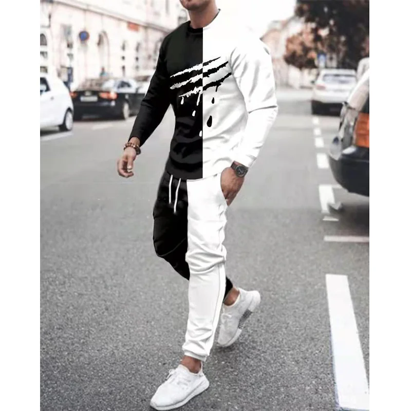 Piece Men's Summer 2 Set Tracksuits 3d Print Long Sleeve Tshirt Set Streetwear Casual Sportstreet Male Oversized Men Tshirt Suit smile