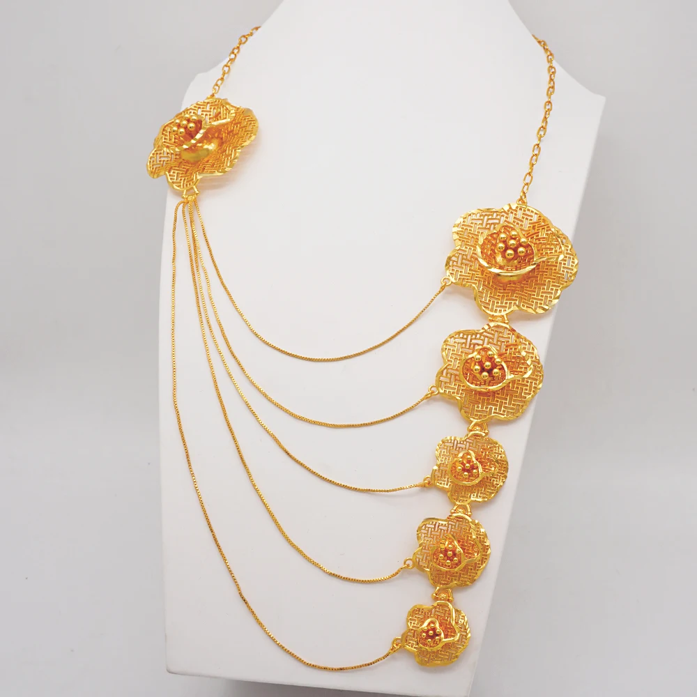 Indian Dubai Big Gold Color Jewelry Sets For Women Moroccan Earring Necklace Ring Party Wedding Bridal Accessories