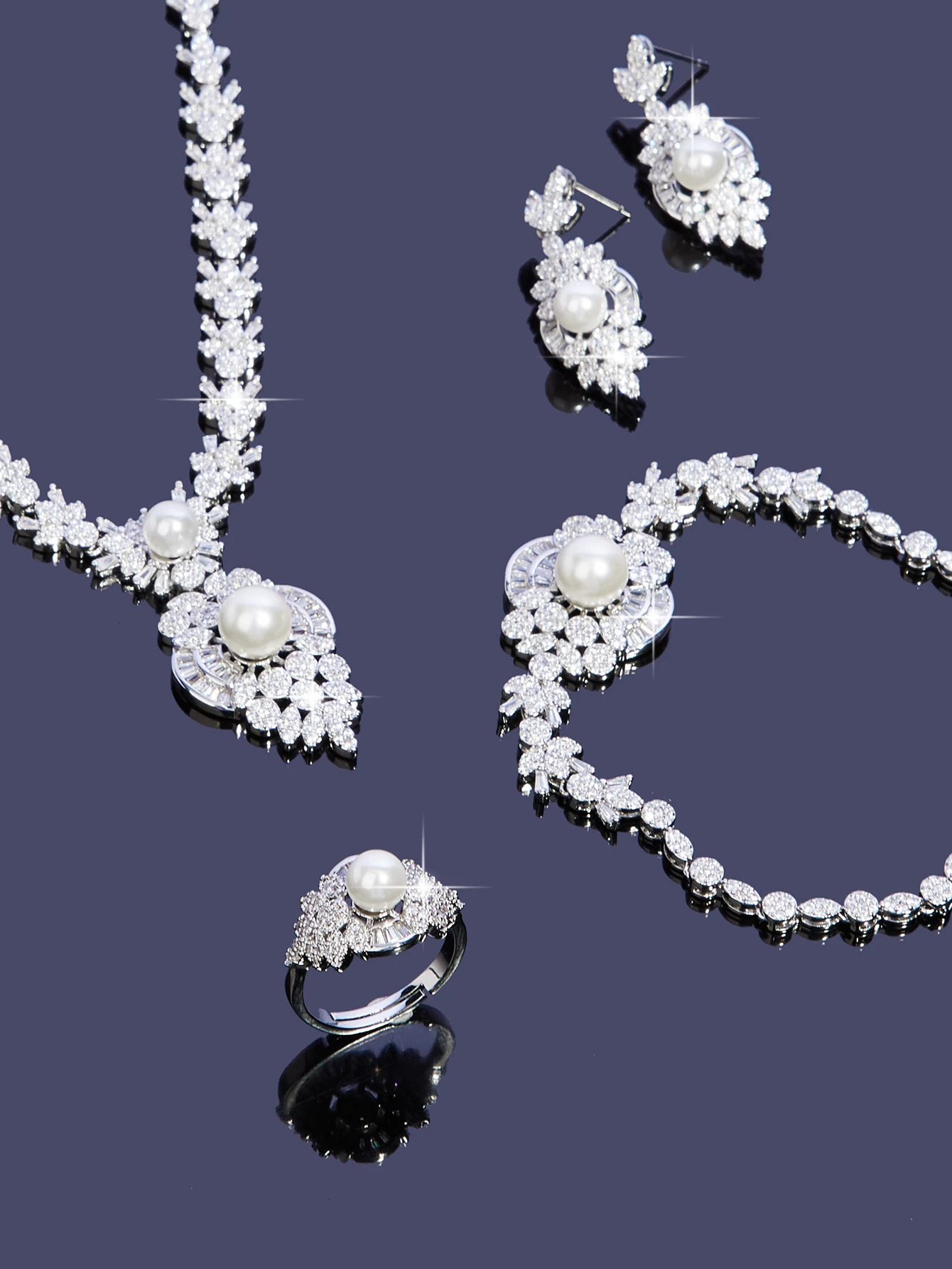 cubic zirconia pearl jewelry set suitable for Dubai women brides wedding dresses engagement and high-quality jewelry 241031