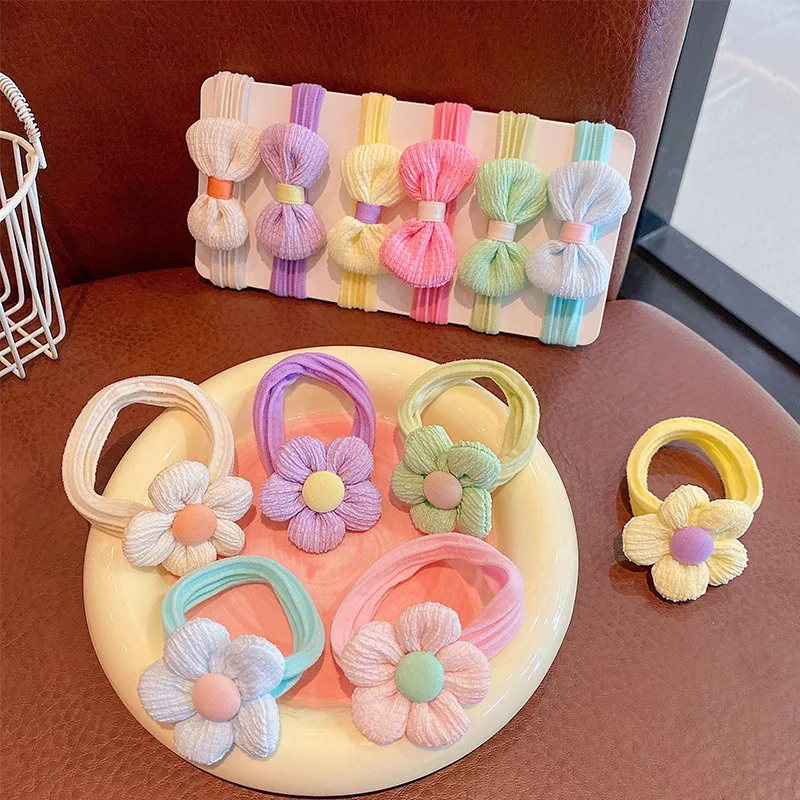 6Pcs/Set Children's Headbands Flower Hair Ring Sweet and Cute Ponytail Hair Ring Little Girl Braided Towel Ring Hair Accessories