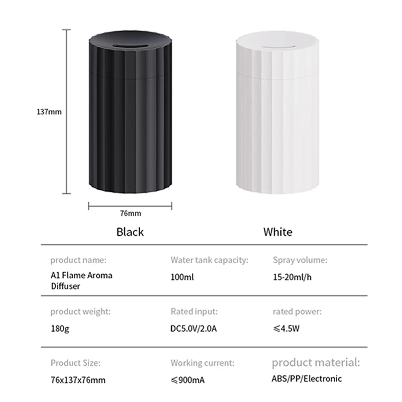 Car Essential Oil Diffuser Flame Aroma Diffuser Vehicle Humidifier Auto Air Purifier Home Air Freshener Diffuser Scent Machine