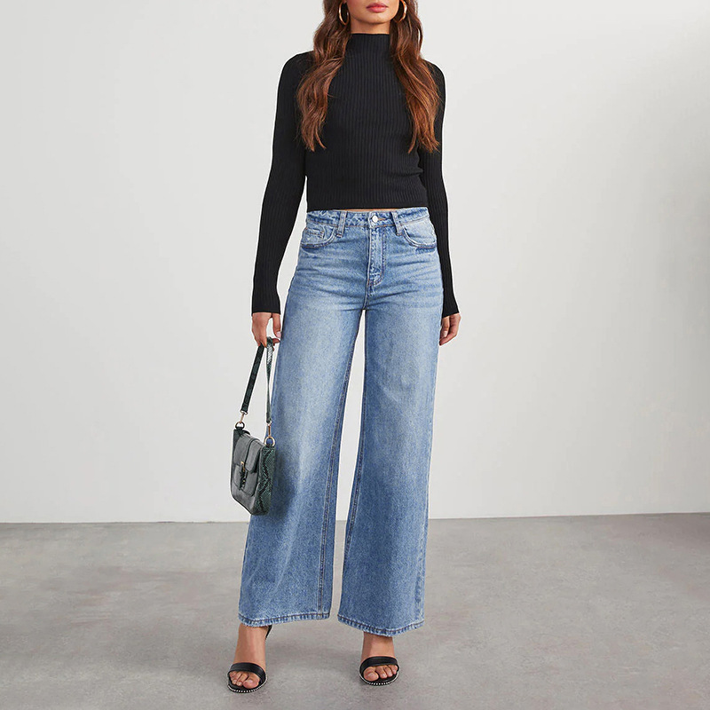 jeans womens Womens Jean Button High Trousers Pocket Waist Elastic Pants Denim Hole Loose Jogging Women For Work Casual fold slim fas