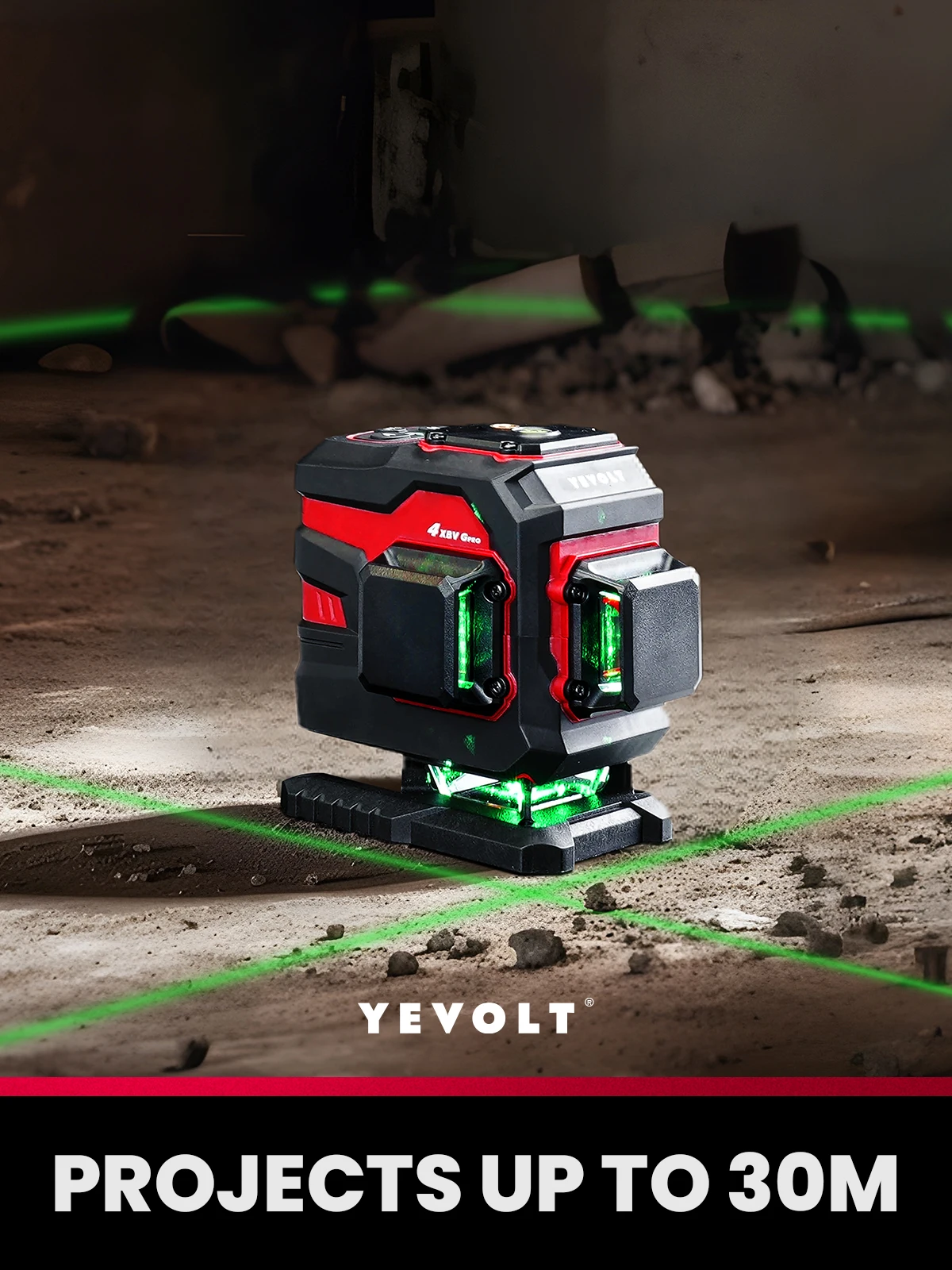 YEVOLT YVGLL4XS12TB2DP 3-Plane Green Beam Laser Level Kit 360 3D 12-Line Ground Line All Day Work Self-Leveling Measuring Tools