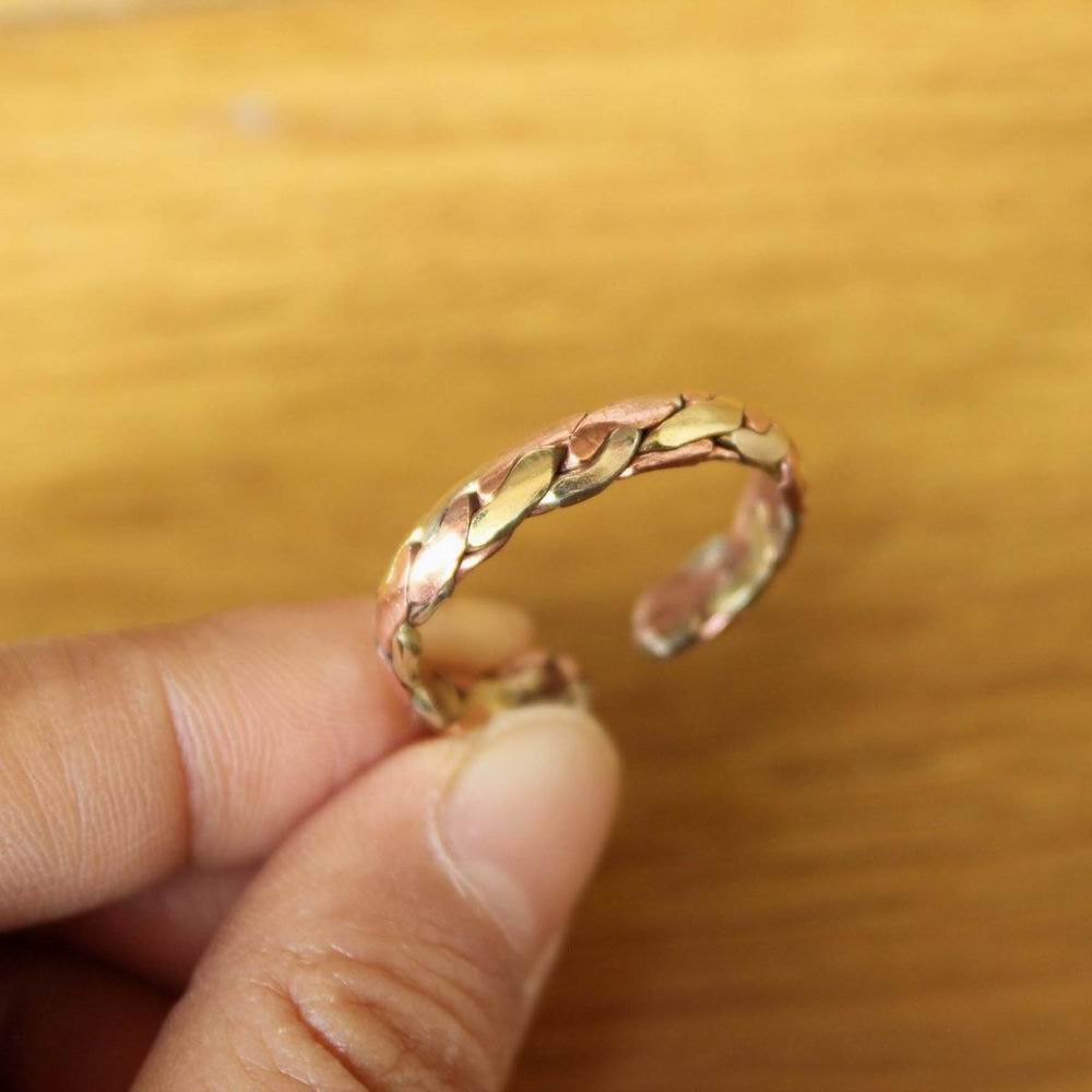 RG369 Ethnic Tibetan Copper Metal Hand Braided 5mm Wide Open Back Ring Adjustable Rings
