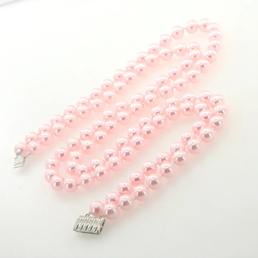 Womens Fashion 2 Rows 8mm Pink South Sea Shell Pearl Necklace Bacelet Earring Set Wholesale and Retail 241031