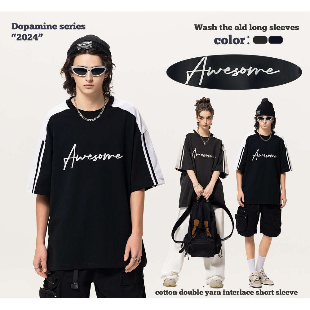 Dongdu West Coast Color Block Printed Short Sleeved INS Trendy Loose Cotton T-shirt Men's