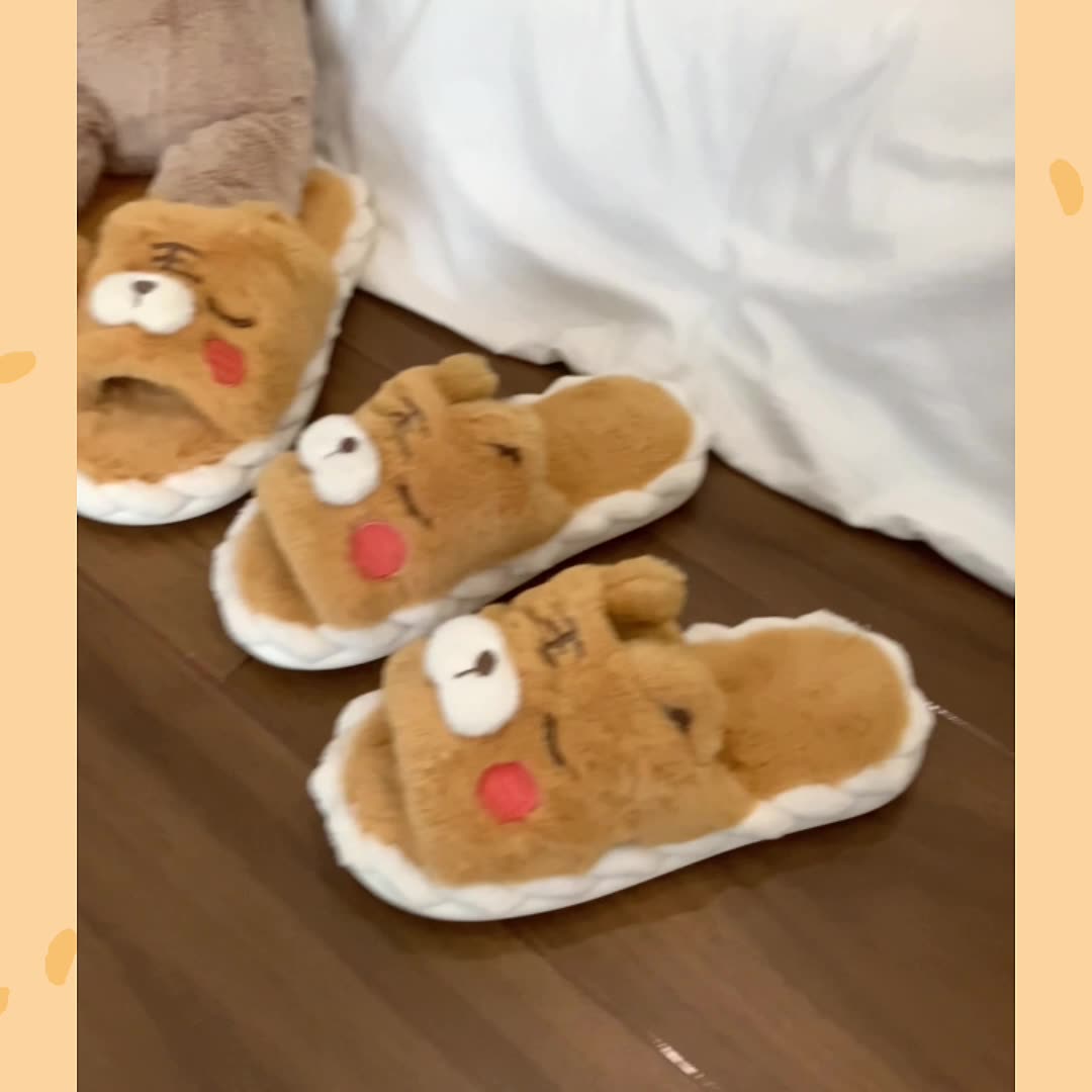Slipper Fluffy slipper lady plush cute wind tiger winter sweet home fashion girl home casual fashion platform shoes indoor cotton slippers