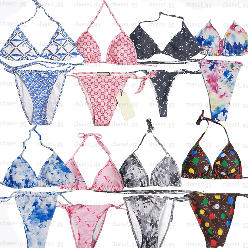 Womens bikini designer Sexy Beach Bikini swim suit Fashion Letter Printed Lace Up Summer Split Swimsuit bikinis for women