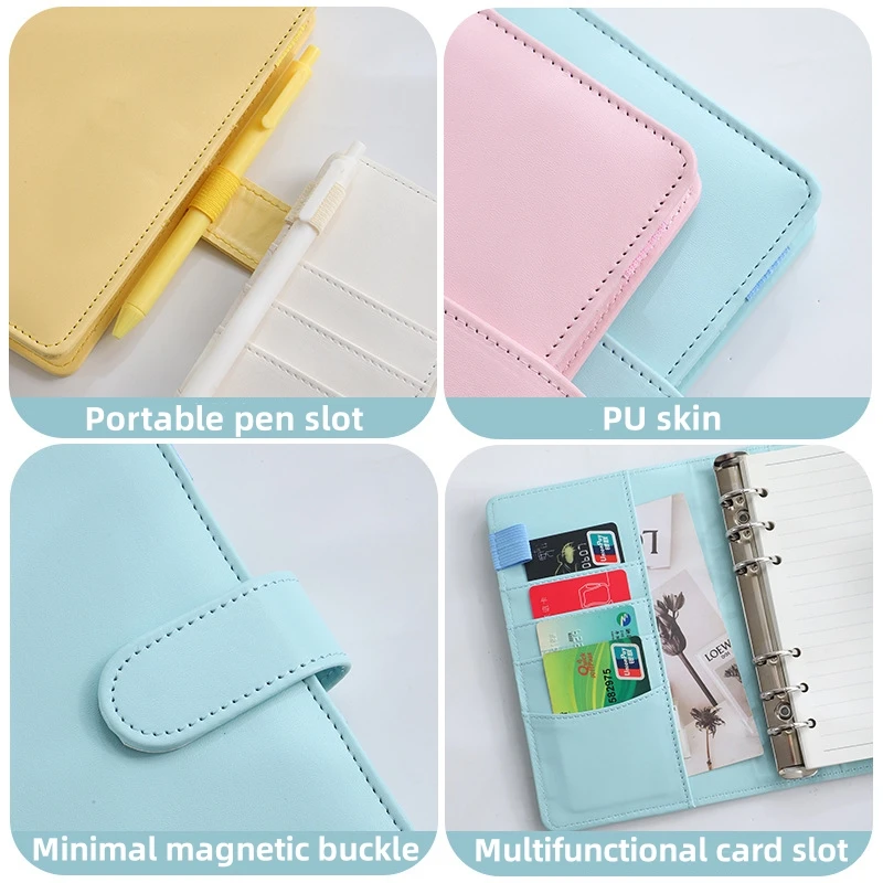 New A6 Pu Leather Budget Binder Notebook Cash Envelopes System Set Clip-On Binder Pockets for Money Budget Saving Bill Organizer