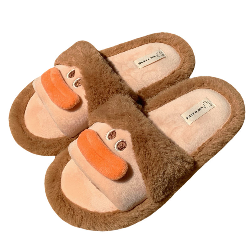 Women's winter trend creative fun sausage mouth fluffy cotton slippers home bedroom warm and interesting cotton slippers in winter