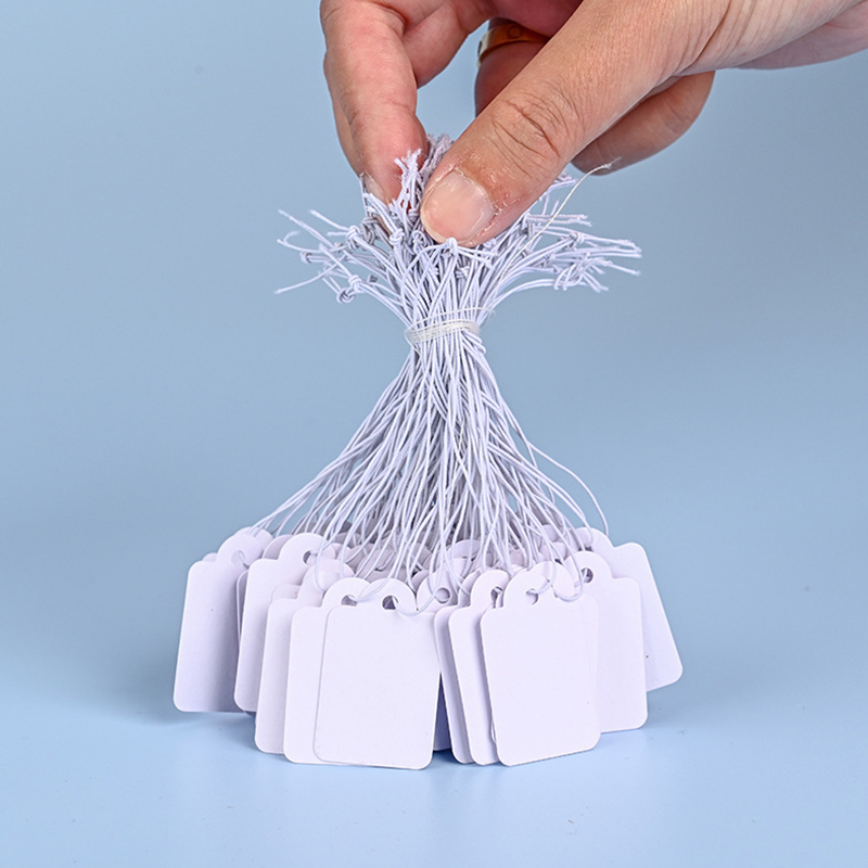 100Pcs White Blank Price Label Tags With String For Jewelry Clothing Display Hanging Card Cardboard Package Hang Tag Car