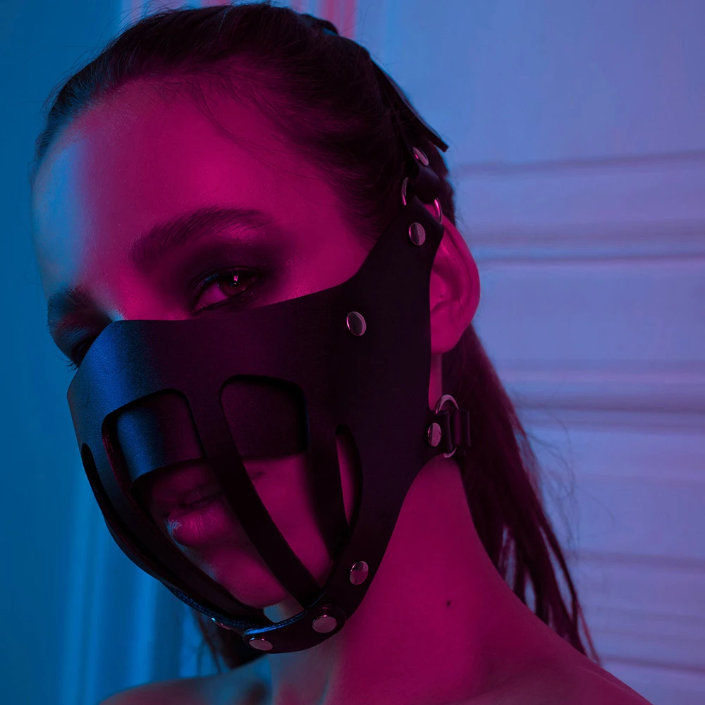 Punk Mask Sexy PU Leather Half Face Bondage Cage Masks Halloween Punk Party Game Cosplay Masks Fetish Erotic Accessories Woman