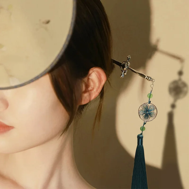 New Punk Metal Sword Tassel Pendant Hairpin Chinese Simple Hair Sticks For Women Trendy DIY Hairstyle Design Tools Accessories