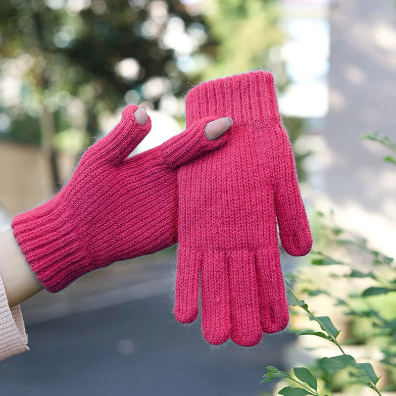 Women s Knitted Gloves Winter Full Finger Lady Autumn Warm Thick Touch Screen Skiing Unisex Mittens 5