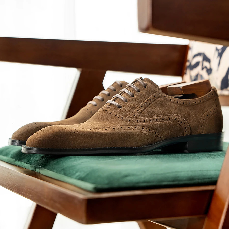 2025 Hanmce Mens Suede Oxford Wedding Party Shoes Brown Black Sliding Leather Casual Mens Handmade Shoes 241031