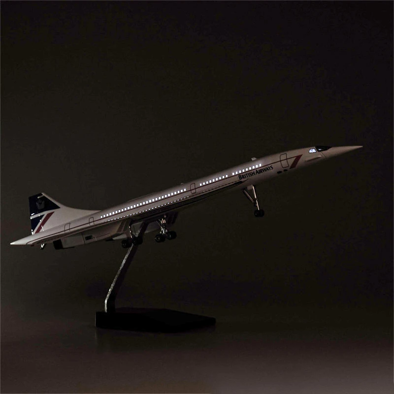 50CM 1/125 Scale Plane Concorde Singapore British Airline Airplane Resin Aircraft with Lights Landing Gears Model Toy