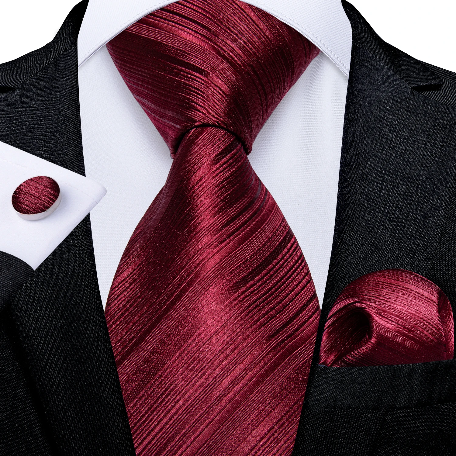 Men's Wedding Party Plain Striped White Tie Set Handkerchief Cufflinks Red Blue Green Jacquard Woven 8cm Necktie for Suits