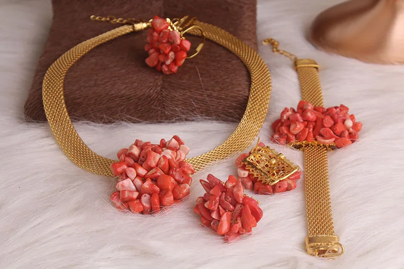 4ujewelry African Wedding Coral Beaded Fine Jewelry Set For Women High Quality 2023
