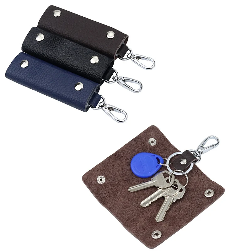 Vintage Key Wallet Car Key Pouch Bag Case Holder Chain Covers Zipper Housekeeper Pocket Key Organizer Smart Leather Keychain