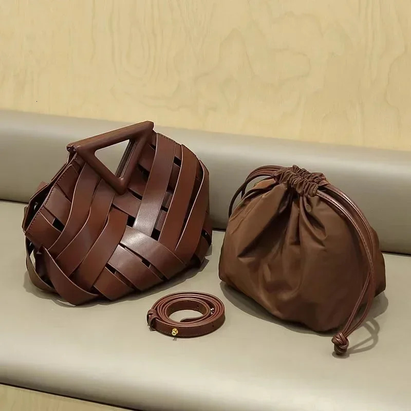 Advanced Fashion Designer Women's Brown Woven Shoulder Bag With Unique Hollow Design Style