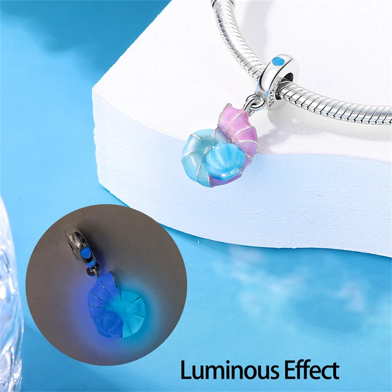 2023 New in Blue Sea Animal Glow Charm Beads Fits Pandora 925 Original Bracelet Silver Pendant Bead DIY Women Luxury Jewelry Hot