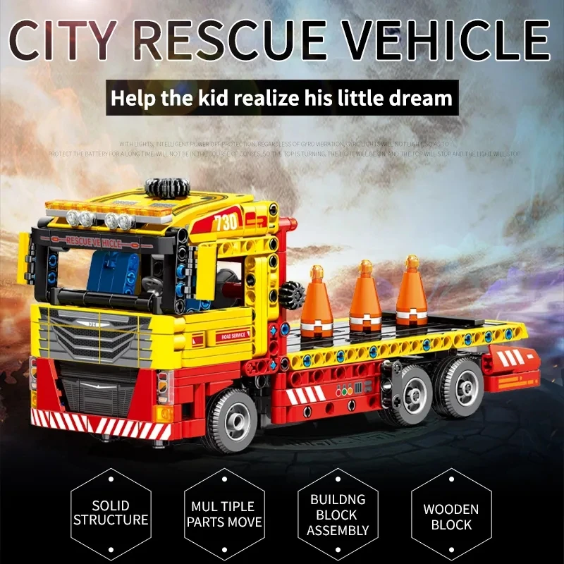 Technical City Flatbed Truck Building Blocks Remote Control Electric RC Car Urban Road Rescue Vehicle Bricks Model Toys For Boys