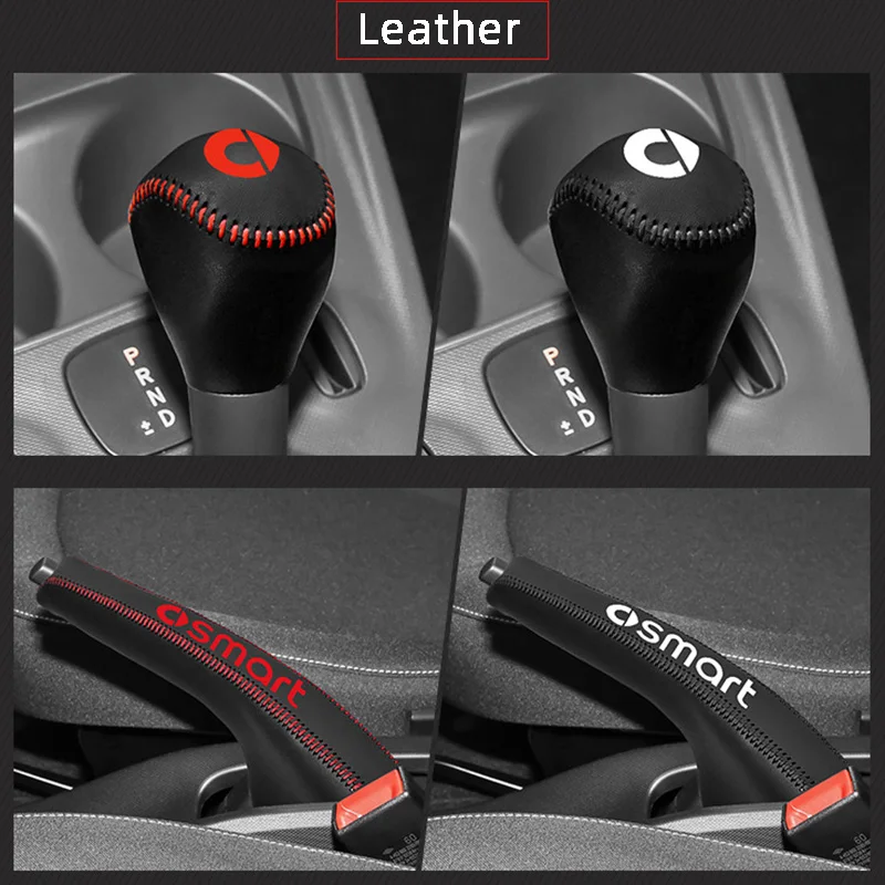 Leather Fluff Gear Shift Handbrake Lever Cover For Mercedes Smart 453 Forfour Fortwo Interior Accessories