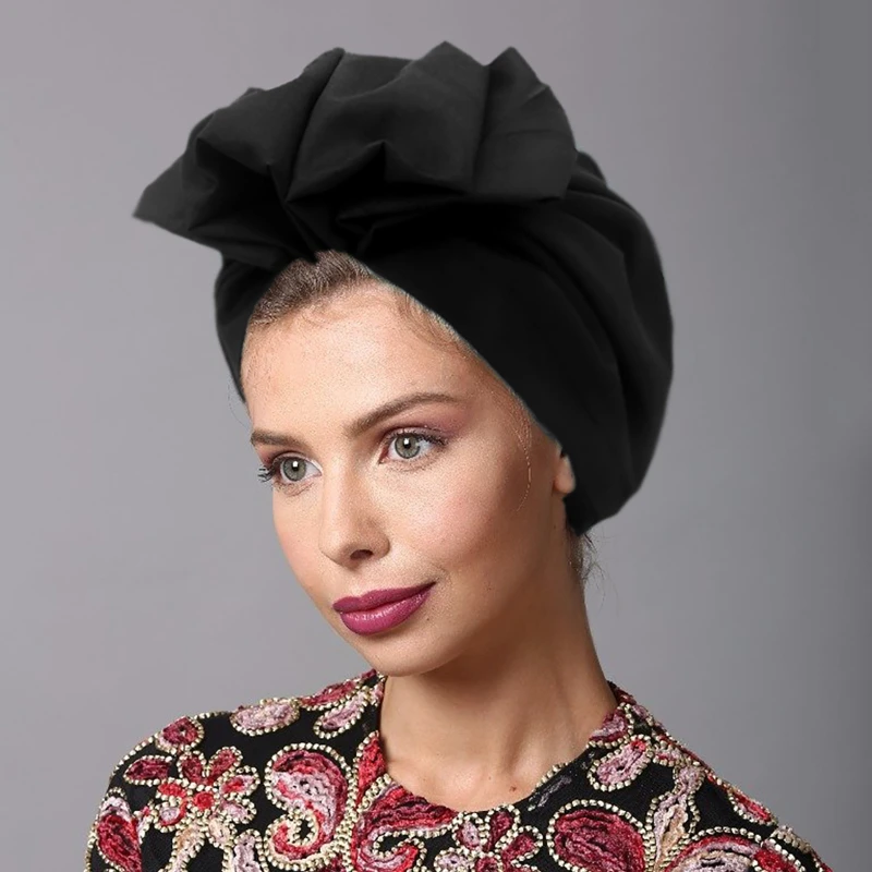 Trendy Big Bow Knot Turban Bonnets For Women Designer Retro Stretchy Beanie Cap Gorgeous Party Head Cover Plain Hijabs Head Wrap