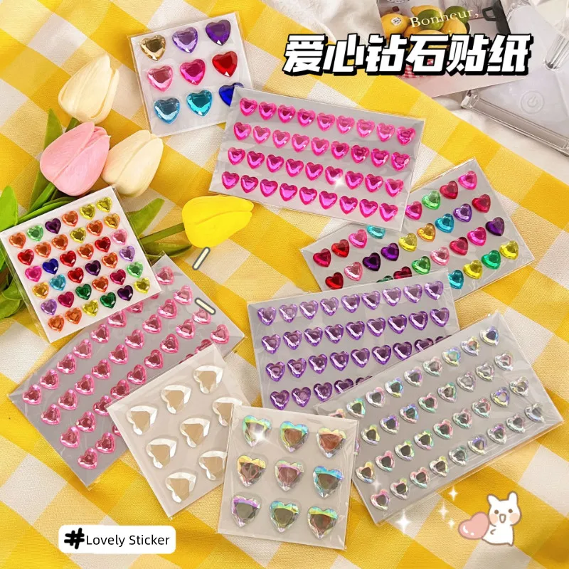 new Heart Sticker Lovely 3D Stereoscopic Crystal Heart Shining Sticker for DIY Decorative Scrapbook Journal 2025 Student Supplies Sticker
