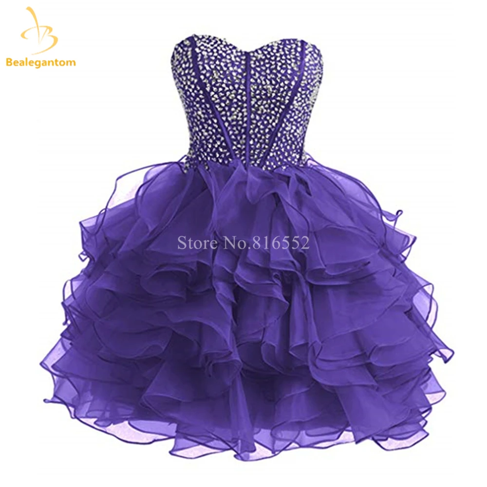 Bealegantom Sexy Short Homecoming Dresses Sweetheart Organza Beaded Sequins Mini Prom Party Cocktail Gown Vestidos De Graudation