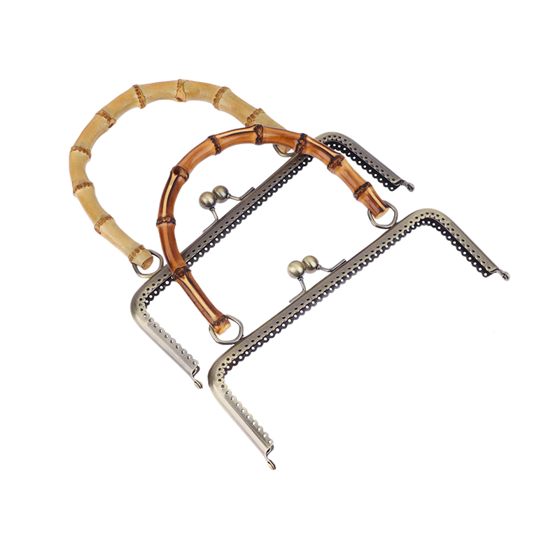 1Pcs Vintage Metal Purse Bag Frame Kiss Clasp Lock With Bamboo Handle Jewelry Clasps Sewing Fasteners Purse Making Supplies smile