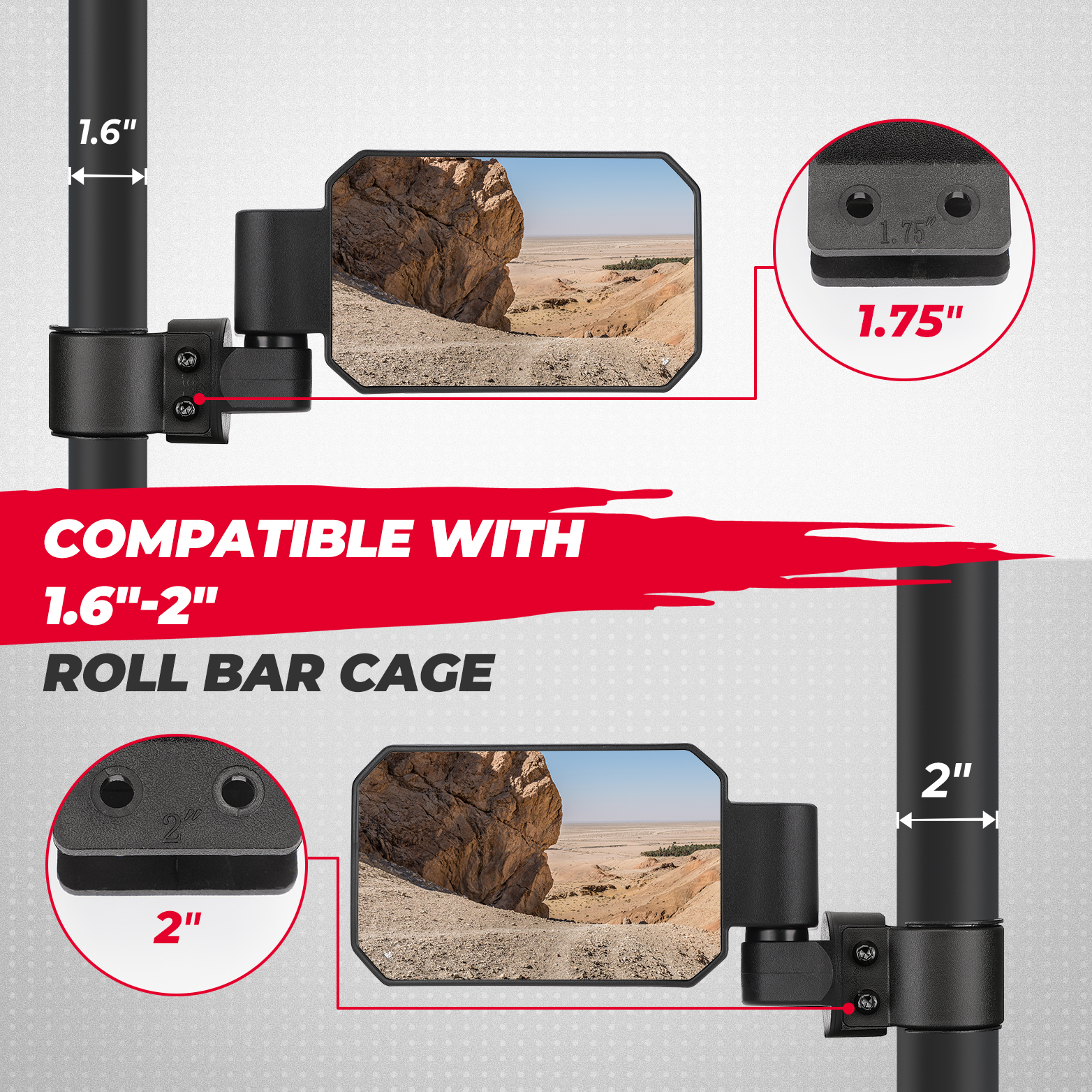 1.6-2" UTV Side Rearview Mirror Compatible with Polaris RZR PRO XP/XP4 1000 800 for Can-am Maverick X3 for Cfmoto for Arctic Cat