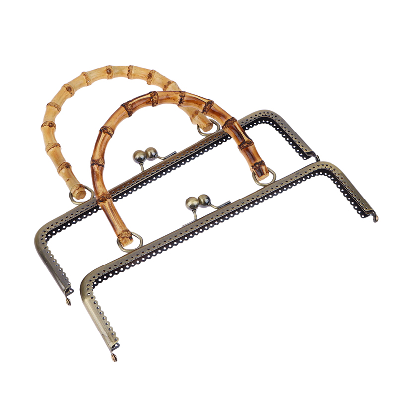 1Pcs Vintage Metal Purse Bag Frame Kiss Clasp Lock With Bamboo Handle Jewelry Clasps Sewing Fasteners Purse Making Supplies smile