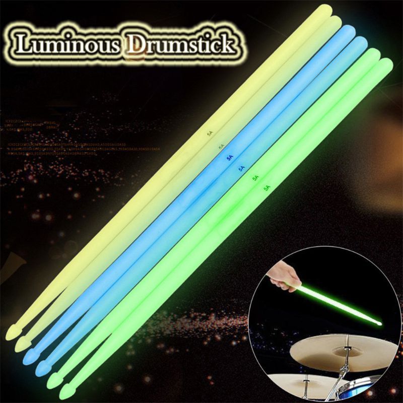 2022 New 1pair 5A Luminous Drum Stick Drum Set Jazz new Fluorescent Drumsticks Glow in The 2025 Dark Stage Drop Ship