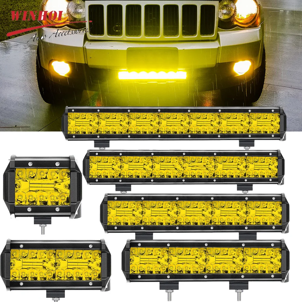 Amber LED Light Bar 4-28 Inch LED Spotlights LED Work Light Combo Beam Auto Headlights for Car Tractor OffRoad 4x4 Truck SUV ATV