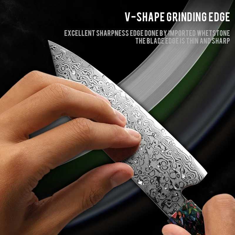 Grandsharp 5.5 inch Japanese Bunka Kitchen Knife 67 Layers Damascus Steel Chef Knives Fruit Meat Vegetables Cutter Cooking Tools X2501251