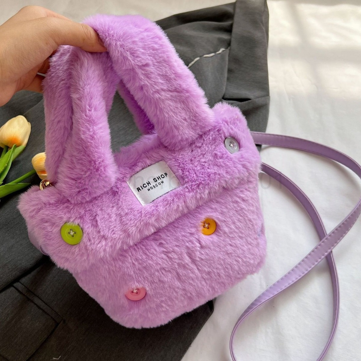 Tote Bag Classic Designer Fashion 10a Top Woman Handbagevening Bags Cute Plush Imitation Fur Autumn and Winter Diagonal Cross Handbag Korean Version F