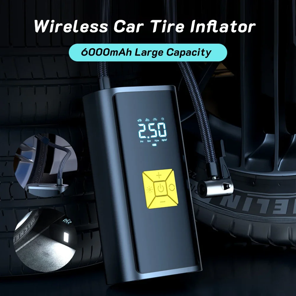 6000mAh Digital Tire Iatable Locomotive Portable 2025 Air Compressor Pump new Used for Automobile, Motorcycle, Bicycle Iatable Pump