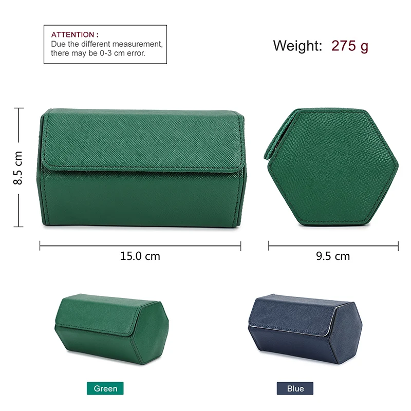 TOP 2/3/4Slots Watch Roll Box Saffiano Genuine Leather Watch Travel Roll Box Jewelry Storage Organizer Green Portable Watch Case